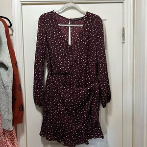 Wine red floral dress with wrap skirt